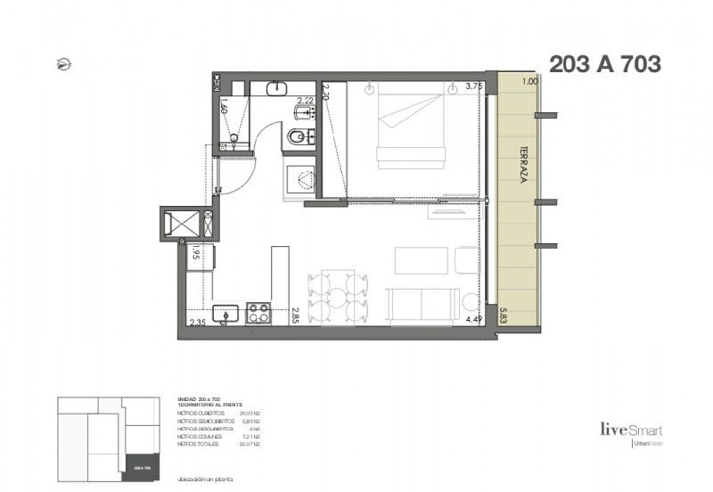 Apartamento de 1 dormitorio